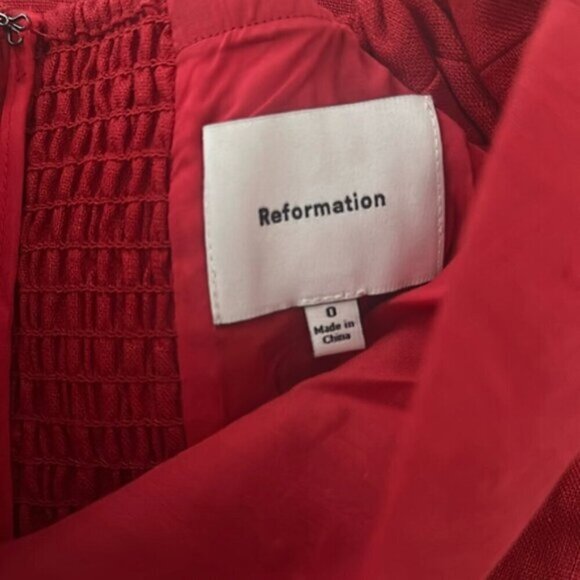NEW Reformation Monet Linen Midi Dress Lipstick Red Off-Shoulder | size 0 - Picture 12 of 14
